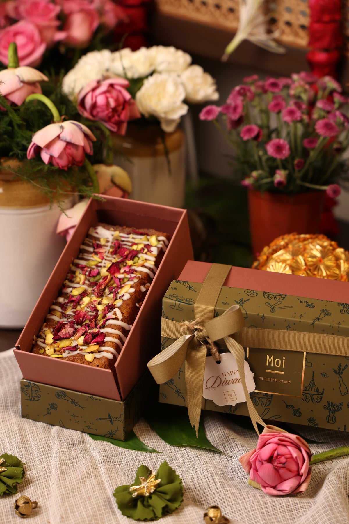 Rose and Pistachio Tea Cake in Loaf Box
